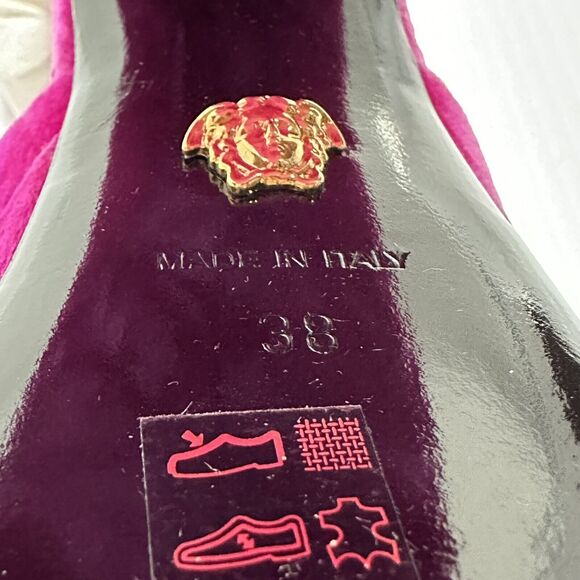 Versace Aevitas 38/ 8 Platform Pink Velvet Shoe Pump Crystal Medusa NWB $1,575 - Picture 14 of 16